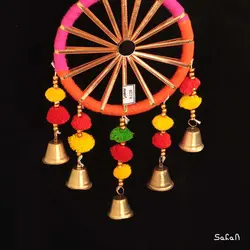 آویز برنجی و پارچه هندی چرخ