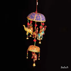 آویز برنجی و پارچه هندی فیل دو طبقه