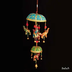 آویز برنجی و پارچه هندی فیل دو طبقه