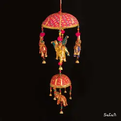 آویز برنجی و پارچه هندی فیل دو طبقه