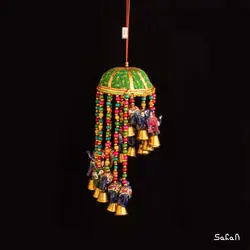 آویز برنجی و پارچه هندی فیل پله ای سایز کوچک