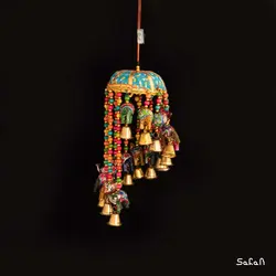 آویز برنجی و پارچه هندی فیل پله ای سایز کوچک