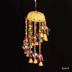 آویز برنجی و پارچه هندی فیل پله ای سایز کوچک