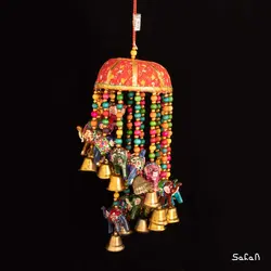 آویز برنجی و پارچه هندی فیل پله ای سایز کوچک