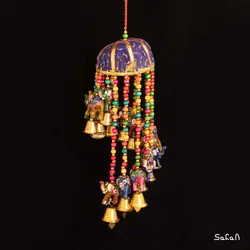 آویز برنجی و پارچه هندی فیل پله ای سایز کوچک