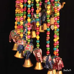 آویز برنجی و پارچه هندی فیل پله ای سایز کوچک