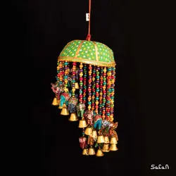 آویز برنجی و پارچه هندی فیل پله ای سایز بزرگ
