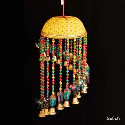 آویز برنجی و پارچه هندی فیل پله ای سایز بزرگ