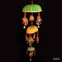 آویز برنجی و پارچه هندی فیل سه طبقه