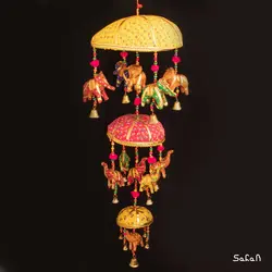 آویز برنجی و پارچه هندی فیل سه طبقه