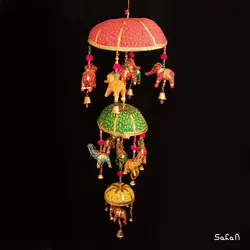 آویز برنجی و پارچه هندی فیل سه طبقه