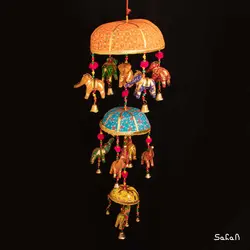 آویز برنجی و پارچه هندی فیل سه طبقه