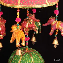 آویز برنجی و پارچه هندی فیل سه طبقه