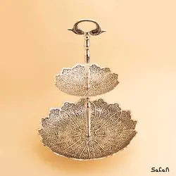 شیرینی خوری برنجی نقره ای دو طبقه مدل کیمیا