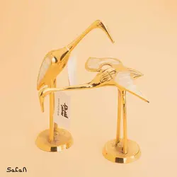 مجسمه لک لک جفت برنج و صدف 6466