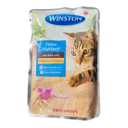 پوچ گربه وینستون با طعم گوشت گاو و مرغ در ژله وزن 100 گرم - پت شاپ آنلاین اورنگ پت