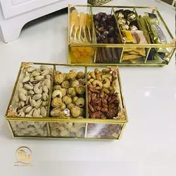 باکس شیشه ای (تی بگ) برنجی مدل 3 خانه