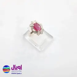 انگشتر نقره زنانه با نگین یاقوت بیضی 1.8 قیراط