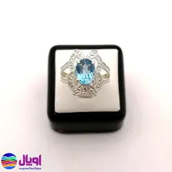 انگشتر نقره زنانه با نگین توپاز بیضی 2.1 قیراط