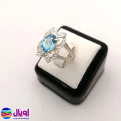انگشتر نقره زنانه با نگین توپاز بیضی 2.1 قیراط