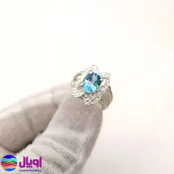 انگشتر نقره زنانه با نگین توپاز بیضی 2.1 قیراط