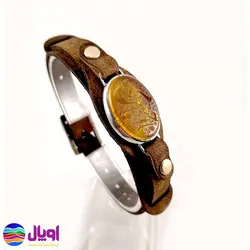 دستبند چرم شتری با نگین سندلوس 1.4 گرم