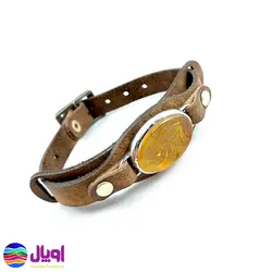 دستبند چرم شتری با نگین سندلوس 1.4 گرم