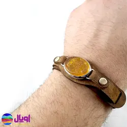 دستبند چرم شتری با نگین سندلوس 1.4 گرم