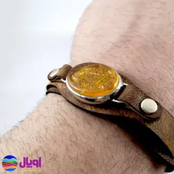 دستبند چرم شتری با نگین سندلوس 1.4 گرم