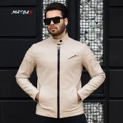 کاپشن چرم مردانه کرم کد 11631