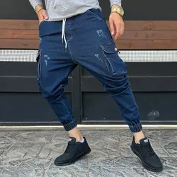 شلوار اسلش جین مردانه سرمه ای کد 13781