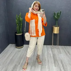 ست مانتو و شلوار جیب مکرومه کد 15072