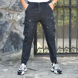 شلوار جین شش جیب ذغالی کد 16739