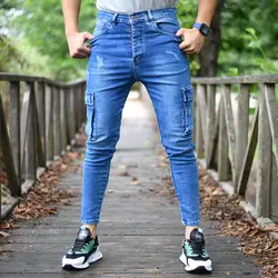 شلوار جین شش جیب آبی تیره کد 17087