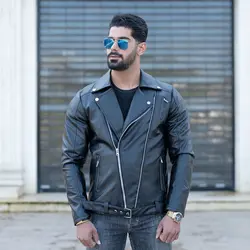 کاپشن چرم کمربند دار کد 18161