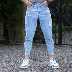 شلوار جین مردانه مام آبی کد 18257