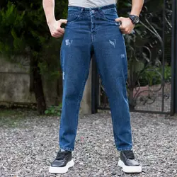 شلوار جین مردانه مام سرمه ای کد 18259