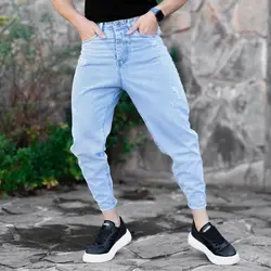 شلوار جین مردانه مام آبی روشن کد 18459