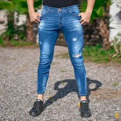 شلوار جین مردانه دمپا زیپ آبی کد 19660