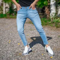 شلوار جین مردانه دمپا زیپ آبی کد 19665