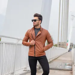کاپشن چرم مردانه قهوه ای کد 10400