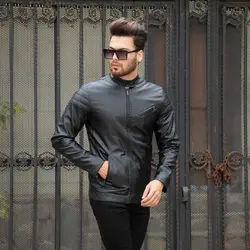 کاپشن چرم مردانه مشکی کد 10257