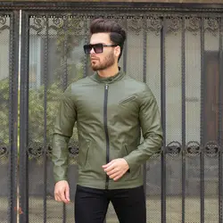 کاپشن چرم مردانه زیتونی کد 10256