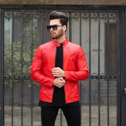 کاپشن چرم مردانه قرمز کد 10255