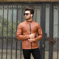 کاپشن چرم مردانه قهوه ای کد 10258