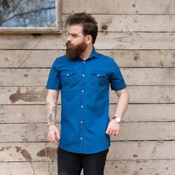 پیراهن مردانه آستین کوتاه آبی_کد 6020