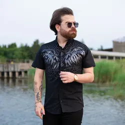 پیراهن مردانه مشکی طرح دار کد 8833