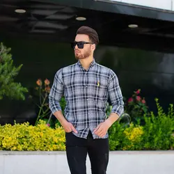 پیراهن مردانه چهارخانه POLO مشکی کد 9196