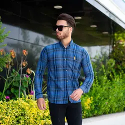 پیراهن مردانه چهارخانه POLO آبی کد 9193