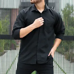 پیراهن مردانه مشکی ساده کد 8678